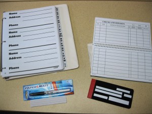 Check register, writing guide and black pen display