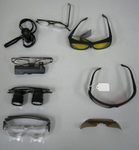 Various optic glasses displayed