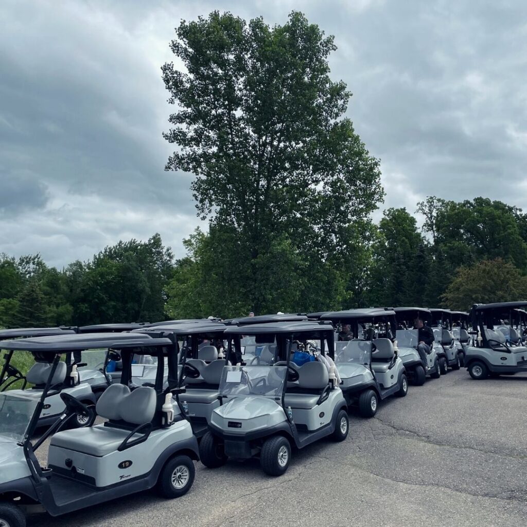 A group of golf carts